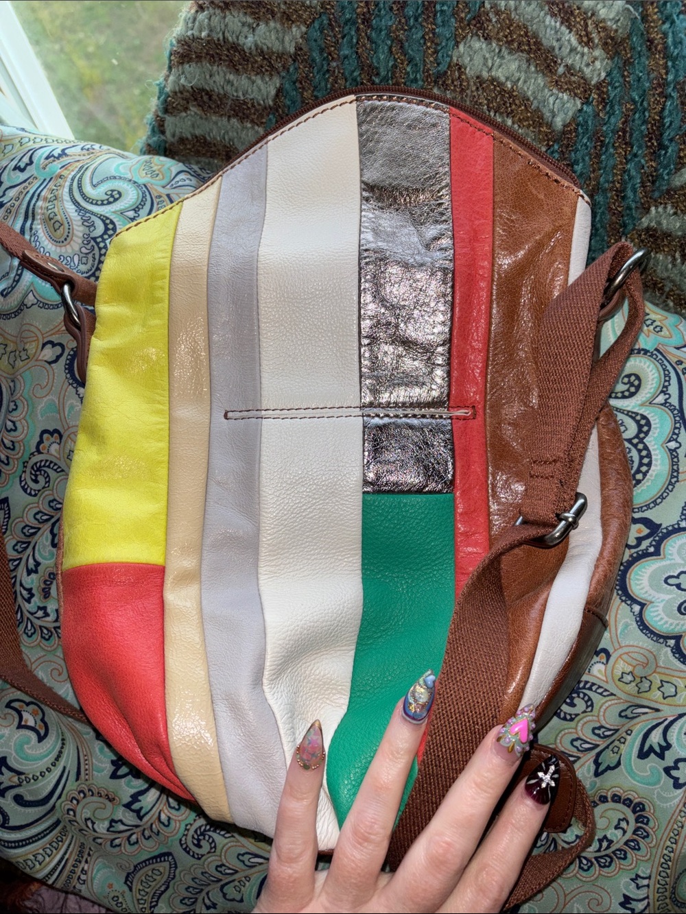 Overlap Colorblock Leather Crossbody Bag - Multicolor - Picture 4 of 4